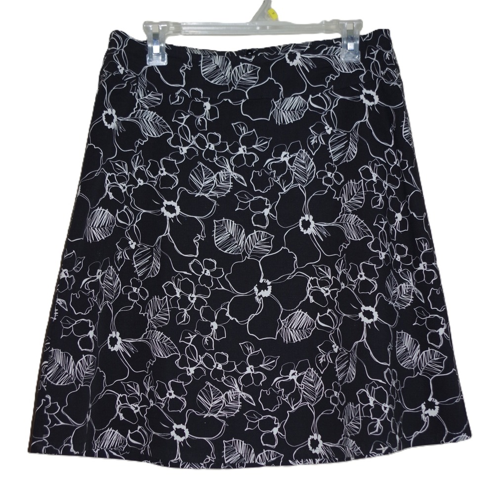 Jones New York Sport Womens 8 Black White Floral A-Line Skirt Cotton Stretch